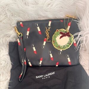 Saint Laurent Black and Red Lipstick Clutch wristlet vintage bag.